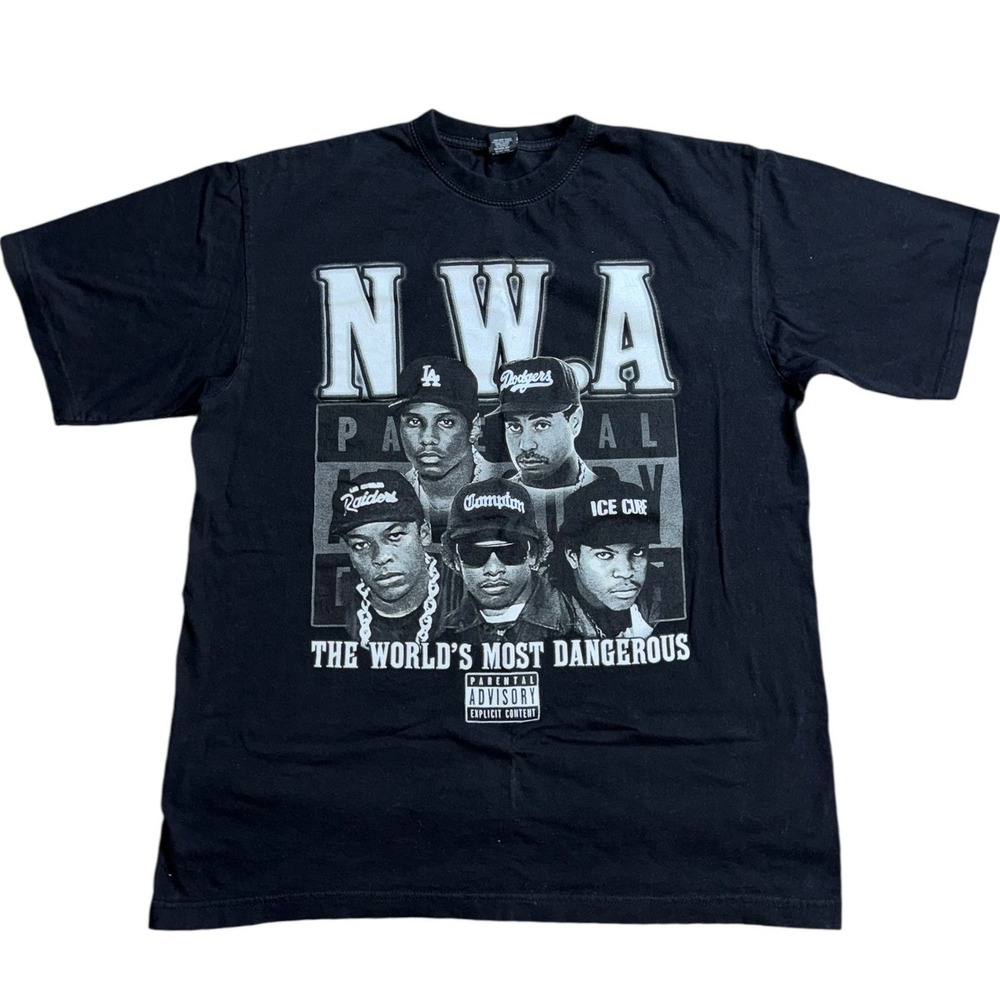 NWA The Worlds Most Dangerous T-Shirt Mens XL Black Iced Out Clothing Co Rap Tee